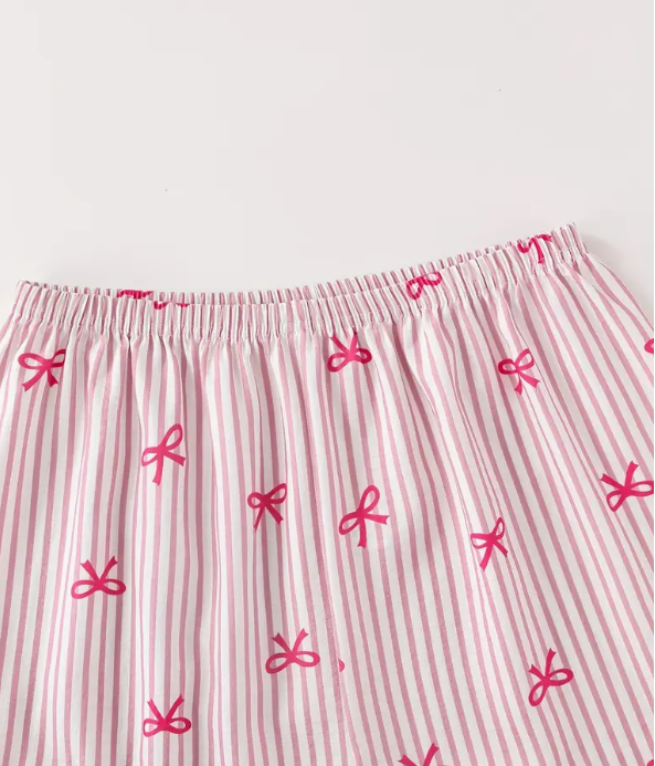 “Pink Grace” Bow-Detail Buttoned Short-Sleeve & Shorts