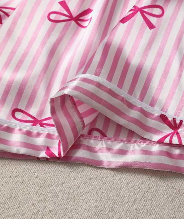 “Pink Dream” Striped Satin & Bow Pyjama Set
