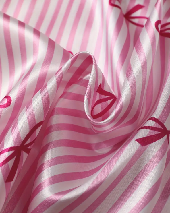 “Pink Dream” Striped Satin & Bow Pyjama Set