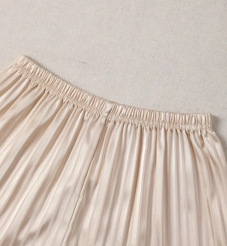 “Beige Elegance” Striped Satin Short-Sleeve & Shorts Set