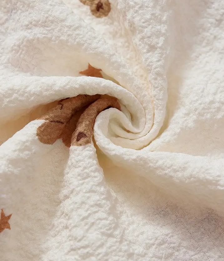 “Beige Teddy” Buttoned Short-Sleeve & Long Pants Pyjama Set